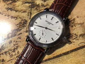 美品程度 PIERRE TALAMON ピエール・タラモン スモセコ PT-5100H-3 シルバー×ホワイト系 純正革ベルト クオーツ メンズ 腕時計