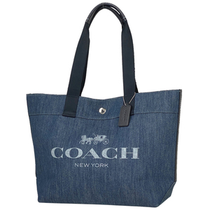 コーチ COACH ロゴ トートバッグ 肩掛け 手提げ ハンドバッグ デニム トートバッグ キャンバス ネイビー F67415 レディース 【中古】