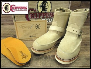 送無 USA製 黒タグ 新品デッド 純正ソール付 CHIPPEWA チペワ 97875 7インチモックトゥ エンジニア スエード レザー ブーツ サンド 27.0 ①