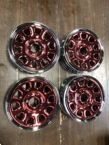 限定1SET【アウトレット品】デイトナ 14インチ ホイール 14×5.0J +42 4H PCD100 クロームブラック レッド RED　4本セット