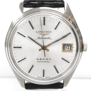 ID50871 ロンジン 腕時計 アドミラル 5スター デイト SS 自動巻 シルバー文字盤 革ベルト メンズ LONGINES 中古