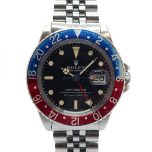 【天白】ロレックス GMTマスター 1675 ブラック 赤 青 SS 19番台 オールトリチウム ロングE Mk1ダイヤル クロノメーター認定書 腕時計