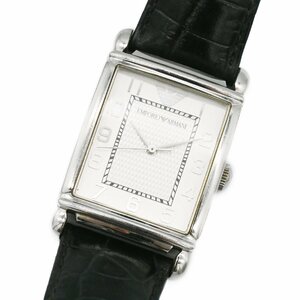 1円 稼働 EMPORIO ARMANI エンポリオアルマーニ AR-0433 クラシック CLASSIC QZ クオーツ シルバー文字盤 SS 腕時計 メンズ 126020240305