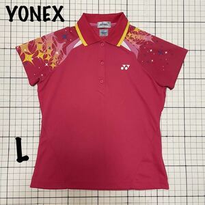 ヨネックス【YONEX】ハーフボタン半袖ウェア ポロシャツ ストレッチ Lサイズ 日本製 ピンク×イエロー バドミントン テニス ヴィンテージ？