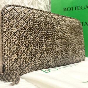 希少デザイン 付属品完備 BOTTEGA VENETA ボッテガヴェネタ 長財布 ジッピーウォレット ラウンドジップ イントレチャート パイソン メンズ