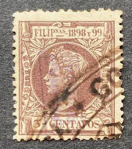 【マリアナ諸島・スペイン領】1899年発行 3c （Sc#2） 逆加刷使用済　西領フィリピン切手に「MARIANAS ESPANOLAS」加刷　＊美品