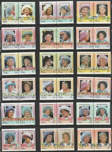 英領ツバルー島々１７　1985（記念　エリザベス女王　１セット）３６種
