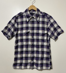 ☆BEAMS ビームス チェック 半袖シャツ ワークシャツ M 白 紫 チェック 日本製 初期