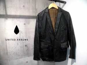 UNITED ARROWS BLUE LABEL ユナイテッドアローズ ブルーレーベル 本革 テーラードジャケットL/レザージャケット/黒 ブラック/メンズ