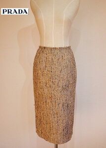 PRADA　プラダ　ウール　ブラウンツイードスカート　ウエスト62㌢　40サイズ　秋冬　美品
