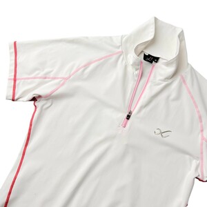 ワコール CW-X 高機能 ドライ ストレッチ 半袖 ハーフジップ シャツ トップス コンプレッション ポロシャツ M レディース 白 ゴルフウェア