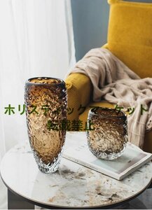 北欧風　高級感　花器　　瑠璃花瓶　飾り物　　アイデア　琥珀色　リビング　　ダイニングルーム　サイズ：S