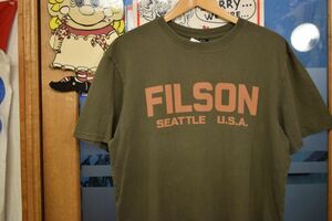 グッドプリントUSA製アメリカ製FILSONフィルソンロゴプリントTシャツMオリーブ系アメカジワークアウトドアオールコットンh23666