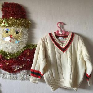 超美品 日本製 クリスマスカラー 長袖セーター 子供 100㎝ moujonjon ブランド　幼稚園　男の子　女の子　レア　レトロ