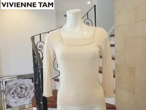 1.5万　美品 VIVIENNE TAM（ヴィヴィアンタム）ベージュ系　7分袖セーター　M