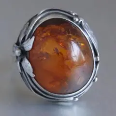 ヴィンテージ ポーランド製 アンバー（琥珀）リング 約19号 指輪 ビンテージ