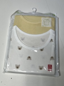 未使用 UNIQLO ユニクロ コットン フライス インナー Tシャツ 半袖 2枚組 90 BABY 182-463030 R604