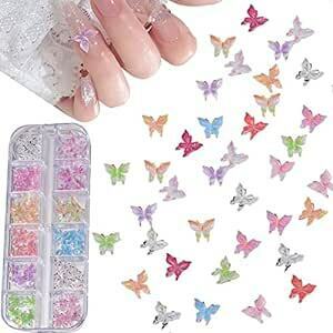 ネイルパーツ 蝶々 約60個セット 3D 立体 夜光 蝶 ネイルパーツ 大きめ 可愛い クリア バタフライ ネイルアート ジュエリ