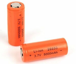 26650 フラット式リチウムイオン電池 3.7V 5000mAh 充電式 電池（2本セット）三ヶ月安心保証付き 送料無料 高品質商品 (0)