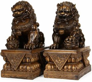 中華風 狛犬(ペア2匹) 富の繁栄 ガーディアンライオン（守護獅子）彫像 邪悪なエネルギーを防ぐ置物 風水(輸入品