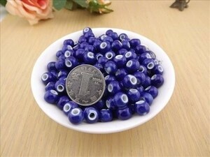 ビーズ 陶器製 数珠玉 直径8mm 200個セット (サファイアブルー)