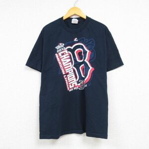 XL/古着 マジェスティック 半袖 Tシャツ メンズ MLB ボストンレッドソックス ワールドシリーズ コットン クルーネック 濃紺 ネイビー
