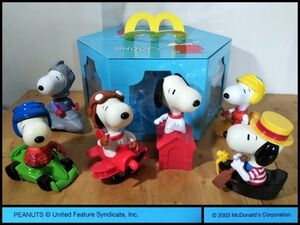 スヌーピー SNOOPY コレクション フィギュア 人形 約18cm 飛行機 家 ボート レーシングカー 船 6種 セット 箱 付き 2003年 マクドナルド