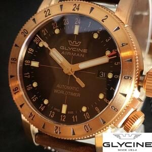 【激レア】GLYCINE/グリシン/メンズ腕時計/新品/高級/自動巻き式/お洒落/プレゼントに/男性用/かっこいい/ブラウン.ゴールド色/希少/ベルト