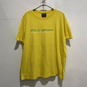 送料無料☆ ☆90s☆POLO SPORT☆ロゴTシャツ☆ビビットイエロー☆L☆ポロスポーツ