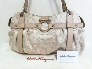 S1873●サルヴァトーレフェラガモ Ferragamo ハンドバッグ ショルダーバッグ ベージュ系 レディース