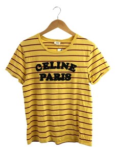 CELINE◆20SS/Striped Flocke Logo Tee/Tシャツ/M/コットン/YLW/2X309810I