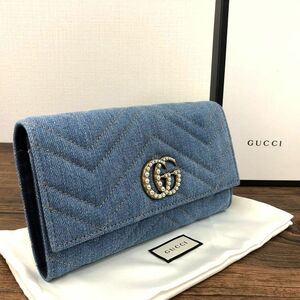 ☆送料無料☆ 未使用品 GUCCI 長財布 443436 デニム GGマーモント 箱付き 33