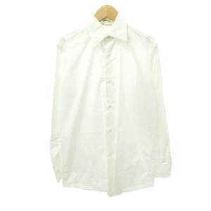 エルメス 美品 マルジェラ期 長袖 レギュラーカラー シャツ ラウンド 無地 ビジネス フランス製 薄手 36 約XS 白 ホワイト レディース