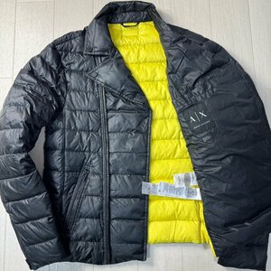 美品/M相当★アルマーニジーンズ/ARMANI EXCHANGE 裏地黄 バイカラー ライトダウン セミライダース ジャケット 中綿 軽アウター メンズ 黒