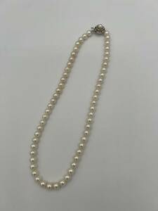 現状品 真珠 パール ネックレス 留め具 SILVER 刻印 銀 パールサイズ 約7.6mm 全長約46cm アクセサリー