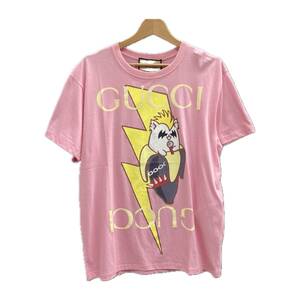 GUCCI グッチ ばなにゃ コラボ ロゴ プリント コットン 半袖 Tシャツ 615044 サイズXS メンズ ピンク系カラー