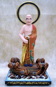 跋陀婆羅尊者 30ｃｍ 6寸 彩色 木彫
