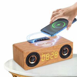 Bluetoothスピーカー ワイヤレススピーカー 木製 ブルートゥーススピーカー　木 目覚まし 時計 アラム 5種類アラーム音