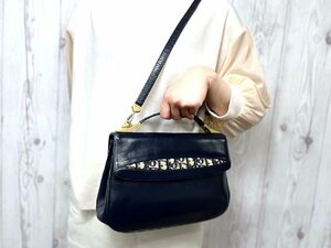 美品 Christian Dior クリスチャン ディオール ヴィンテージ トロッター ハンドバッグ ショルダー バッグ キャンバス レザー 紺2WAY 70616