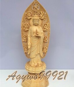 最高級 総檜材　仏教工芸品　木彫仏教　精密彫刻　薬師如来立像 仏像 43CM