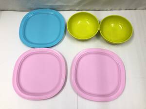 Tupperware プラスチック お皿 お椀 ボウル プレート 黄緑 水色 ピンク セット タッパーウェア 23051001