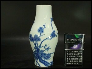 【銀閣】中国美術 青花 松竹梅 三友紋 瓶 高17cm 旧家蔵出(LC156)