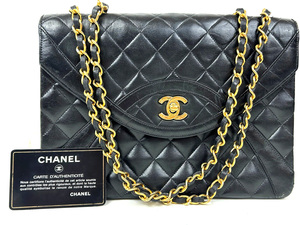 1円スタート 【CHANEL シャネル】 ココマーク マトラッセ Wチェーンショルダーバッグ ラムスキン ブラック ターンロック 肩がけ カバン