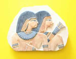 ■エジプト彩色石版画 石膏板 古代エジプトの男女のレリーフ 置物 アート お土産品 2002年にエジプトで購入 インテリア小物