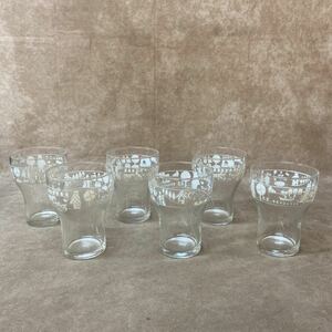 昭和レトロ ガラスコップ ポップ グラス 6点 高さ約10cm 直径約7.5cm イラスト風柄 コレクション カップ