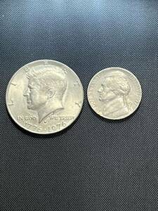 1円〜送料無料【アメリカ銀貨】ケネディコイン 1776年-1976年 50セント/1977年　ジェファーソン5セント硬貨 アンティーク