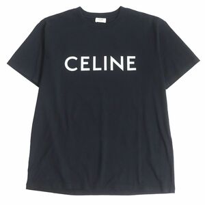 美品□CELINE/セリーヌ 2X681671Q コットンジャージー ロゴプリント 半袖 ルーズTシャツ/カットソー ブラック/ホワイト S 伊製 正規品