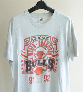 90s 91-92 NBA ワールドチャンピオン シカゴブルズ Tシャツ size L 杢グレー