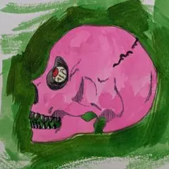 PinkSkull自筆ポストカード3枚　現代アート　水彩画　絵画　アウトサイダー