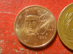 外国・フランス／２ユーロセント銅張りスチール貨（1999年）　240513